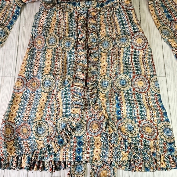 Marc Jacobs Floral and Paisley Print Ruffle Silk Dress in Cream and Green Size 6 - Picture 14 of 14